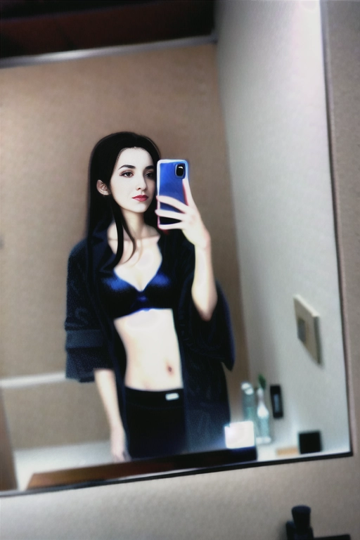 1girl, solo girl, wet, after shower, slim body, fit, pale skin, flat chest, small tits, long dark hair, short, cute, shy, selfie,