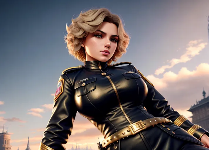 full length,a digital art of,Camren Bicondova,focus on full body,legs,boots,face,very blond very curly very short bob hairstyle,wearing very tight ,German ss uniform,buttons undone revealing cleavage,leather jack boots,medals,standing to attention on military parade ground,highly detailed 8k tanks and military personnel in background,ultra detailed,extremely big round bimbo breasts,buttons straining ready to burst,gold zips,gold buttons,gold buckles,excessive military decoration,gold braiding,beautiful breasts,silicone implants,five fingers per hand,fishtail hair,charming face,beautiful lips,black eyes,wicked smile,curved eyebrows,textured skin,joyful,tattoo,bokeh,artstation,highly detailed,surreal,