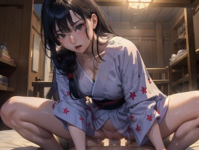 establishing shot, traditional yukata, skinny, 25yo, eurasian woman, (hyper-realistic face:1.3), 32k uhd --ar 9:16 --stylize 750 --v 6, realistic,((((solo)))), nudity, long straight black hair, (small breasts:1), breasts_focus, wet skin, lips, perfect-hard-nipples, solo_focus, eye-contact, lifted yukata, uncensored, ((torn yukata)), ((cum on body:1.2)),
background bed room, sweaty, (((exhausted))),uncensored,
(((she is straddling a man, straddling sex:1.2))), (cum in her pussy, pussy leaking cum),
messy sex hair, smeared make up, beautiful, masterpiece, best quality, extremely detailed face, perfect lighting, 1girl, solo, <lora:dpmg_pov_cowgirl:1>, 1boy, penis, squatting cowgirl position, vaginal, pov, squatting, looking at viewer, six pack abs, female, orgasm, moaning, eyes crossed, orgasm face, screaming, orgasm, drooling
32k uhd ---stylize 750 --v 6