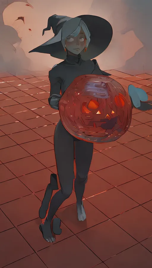 <lora:dpmg_scared_expression:1> <lora:red_tint_face:1>
wide eyed embarrassed naked woman standing in a spooky house holding a very large jack o lantern pumpkin, ((((she is wearing a large witch hat)))), nsfw