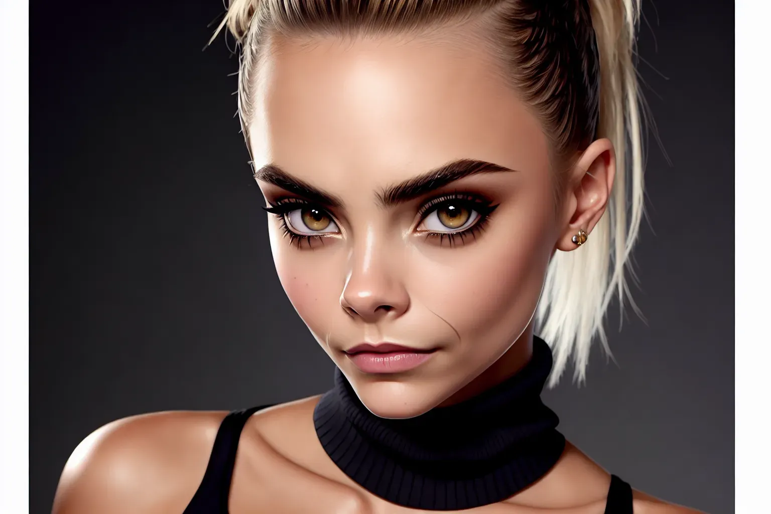 a concept art wide shot of, (cara delevingne)( completely accurate face), (flirtatious mischievous aroused lewd), full body, dancing in a rowdy nightclub VIP room, (As a Naughty Socialite)(wearing leopard print mock turtleneck halter sleeveless dress)(exposed midriff),(Very short fauxhawk hairstyle)(skinny athletic physique), (very tiny perky breasts), five slender fingers,beautiful face,beautiful lips,detailed large eyes,curved eyebrows,cgsociety,natural lighting,studio lighting,professional,editorial, (oily skin glistening)(tan lines)