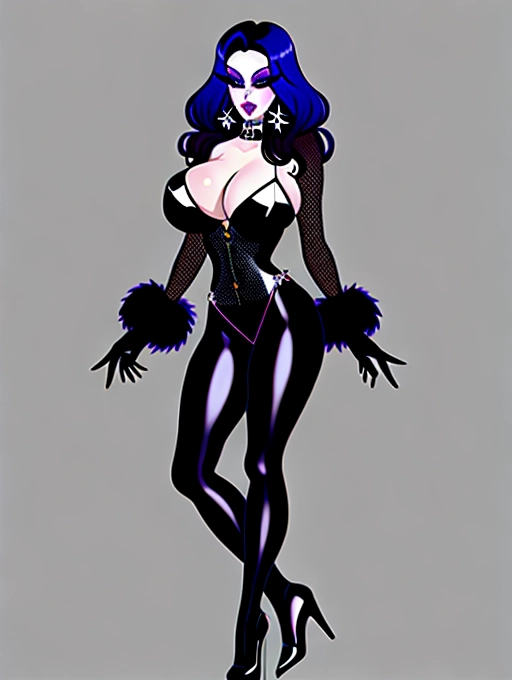 masterpiece, gorgeous illustration, sexy goth exotic dancer, big goth hair, perfect makeup,