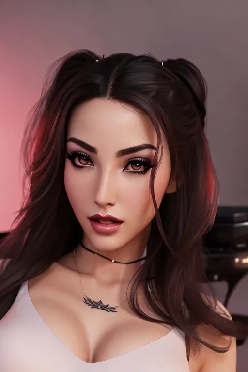 a digital painting of,doing sexy pose,indoor,natural breasts,five fingers per hand,fishtail hair,beautiful face,beautiful lips,detailed large eyes,curved eyebrows,erotic,tattoo,studio lighting,smooth,8k,bokeh,