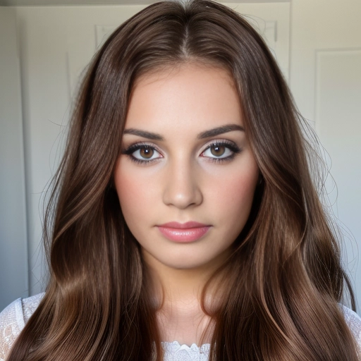 a beautiful young (teenage) girl with long chestnut hair, (largest huge brown eyes:1.2),
realistic, masterpiece, long eyelashes, mascara, facing foward, detailed face, long face