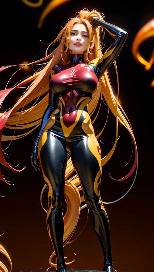 ((Burgundy red and yellow symbiote girl)), ((hair-raising symbiote)), ((burgundy red and yellow symbiote goo)), ((((burgundy red long hair with yellow strands)))), ((red and yellow symbiote goo suit)), (yellow strands), (((((symbiote goo hair))), ((((burgundy red and yellow symbiote goo body)))), huge symbiote boobs