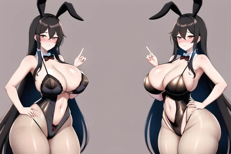 bunny girls, black hair, 2girls, dpmg_bunnygirl_v1, large breasts, split screen, booty, mature, lace bikini, lingerie, sheer, perfect breasts, thick thighs, blushing, freckles, mature, best quality, 8k resolution, high resolution