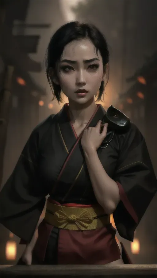 1girl, full body , detailed face, beautiful, attractive, sexy, flawless, shapely, sensual, fatal, lethal, deadly, hurt, bruised, feudal japan, japanese , seductive, surprised, startled, stunned, attacked, ambushed, assaulted, frightened, terrified, alarmed, scared, spooked, panicked, fearful, terrorised, moody lighting, night, short hair, dark hair, black hair, almond shaped eyes, eyes open, eyes wide, eyes wide open, thin lips, solo , masterpiece, ultra high res, professional, photo referenced, 23 years old, young adult, slim, pale skin, kimono, dark red kimono, saliva, saliva dripping, summer, thin clothing, sweat, sweaty skin, shiny skin, purple eyeliner, small breasts, pain, head tilt, bending, bent, 1 character, bags under eyes, foot, feet, foot side, toe, toes, fully clothed, long legs, tall, bamboo forest, cosplay, fishnet, mini skirt, thong, traditional, ninja, kunoichi, tight, kimono, covered chest, covered breasts, long top, small breasts, cotton,