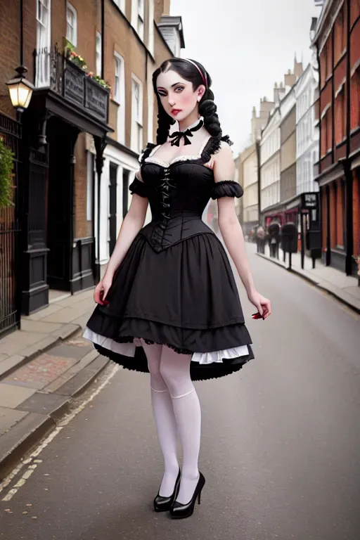 Dopamine Girl A Photo Shot Of Elizabet Olson In Slutty Victorian Dress Standing On A Street 