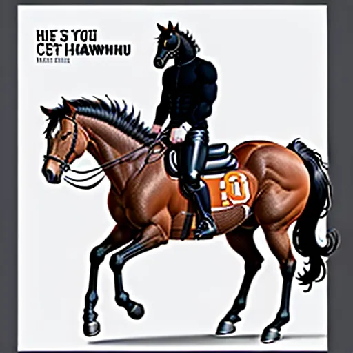 Can you draw me a backwards centaur where the bottom half is a human and the top half is a horse And give him the rounded sternum barrel of the horse so that it's more than just a person with a equine mask on.