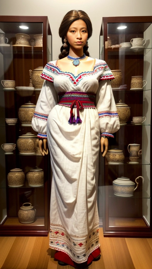 The woman was frozen in time like a living mannequin. She wore traditional Guatemalan clothing that accentuated her large natural breasts and wide hips, along with a pair of high heels. The woman is Latin American. She is inside a glass display case exposed for sale. The setting is in a white-walled room evenly lit by white lighting. Despite being overweight, she still looks attractive. The image should showcase the womans ample figure within the glass display case. Her facial expression should be neutral, with eyes fixed on the camera but without any emotions. (((full body view, full body photo)))), ((full body view)), ((breasts large natural)), ((overweight)), (((hyperrealistic))),
Masterpiece,
perfect edges,
ultra realistic,
perfect anatomy,
realistic skin texture