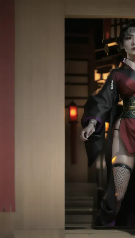 1girl, full body , detailed face, beautiful, attractive, sexy, flawless, shapely, sensual, fatal, lethal, deadly, hurt, bruised, feudal japan, japanese , seductive, surprised, startled, stunned, attacked, ambushed, assaulted, frightened, terrified, alarmed, scared, spooked, panicked, fearful, terrorised, moody lighting, night, short hair, dark hair, black hair, almond shaped eyes, eyes open, eyes wide, eyes wide open, thin lips, solo , masterpiece, ultra high res, professional, photo referenced, 23 years old, young adult, slim, pale skin, kimono, dark red kimono, saliva, saliva dripping, summer, thin clothing, sweat, sweaty skin, shiny skin, purple eyeliner, small breasts, pain, head tilt, bending, bent, 1 character, bags under eyes, foot, feet, foot side, toe, toes, fully clothed, long legs, tall, bamboo forest, cosplay, fishnet, mini skirt, thong, traditional, ninja, kunoichi, tight, kimono, covered chest, covered breasts, long top, small breasts, cotton,