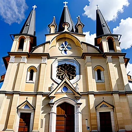 The facade of the church of Oyonnax in France,