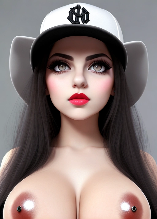 Cute Italian girl, simple grunge makeup, pale colored eyes, big wide eyes, black hair, big lips, high riding huge boobs, gigantic tits, elegant ball gown, baseball cap, photorealistic, best quality, ultra high resolution