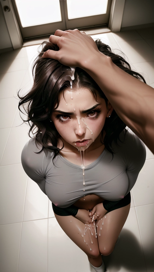 1man, 1woman, photo depicting the sexiest young mexican woman, (very short dark hair), nude, fit, (((intense female orgasm))), realistic light and shadows, ultra-realistic, high level of detail, extremely high resolution, ((shocked expression)), looking at viewer, (( on the floor)), next to floor to ceiling windows, showing off wet pink pussy, ((wearing see-threw tight fitting grey shirt)), wearing white cotton socks,(legs spread), ((shaved vagina)), about to be ravished, last few seconds as a virgin, hard nipples, ((cum dripping from mouth)), ((shirt raised up above to expose breasts)), (((neck being grabbed and choked by a hand))), (((hair being grabbed and pulled))), (very rough sex), ((face grab)), body in motion, subservient woman, (very messy hair), dpmg_pov_blowjob_v1, <lora:headpat:1>, ((holding her face))