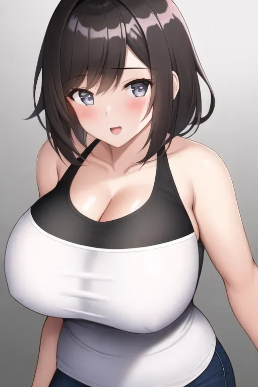 1 girl, big breasts, tight shirt, deep cleavage, white, short hair, indian,