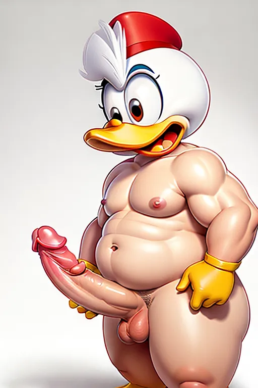 donald duck, chubby, (((nude))), big penis, white background