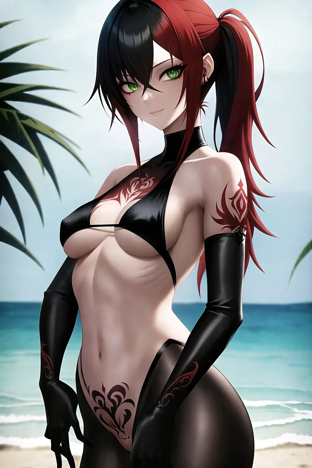 Anime Girl Emo Porn - Dopamine Girl - Emo, tattoos, female, red hair, black highlights in hair,  green eyes, short, thin, naked, detailed eyes, detailed body, sexy, nsfw,  porn, small breasts, pussy, anime, 8k wallpaper, best quality,