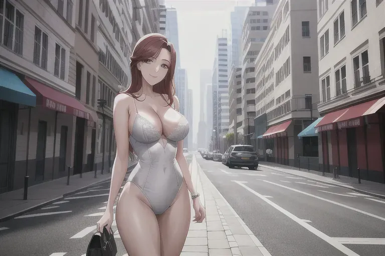photo shot, 25 year old, a young actress, fit, lingerie, white, street, daytime, street lights, happy, 8k, professional
