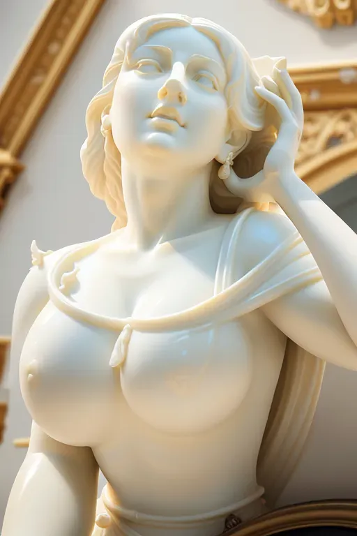 an alabaster statue of, <extatic woman>, curvy body, big breast, extatic face, portrait, corner view, artstation, renaissance, Raffaello Sanzio, erotic,nsfw,editorial,highly detailed,sharp focus,ultra realistic, masterpiece, high detailed 8k photography