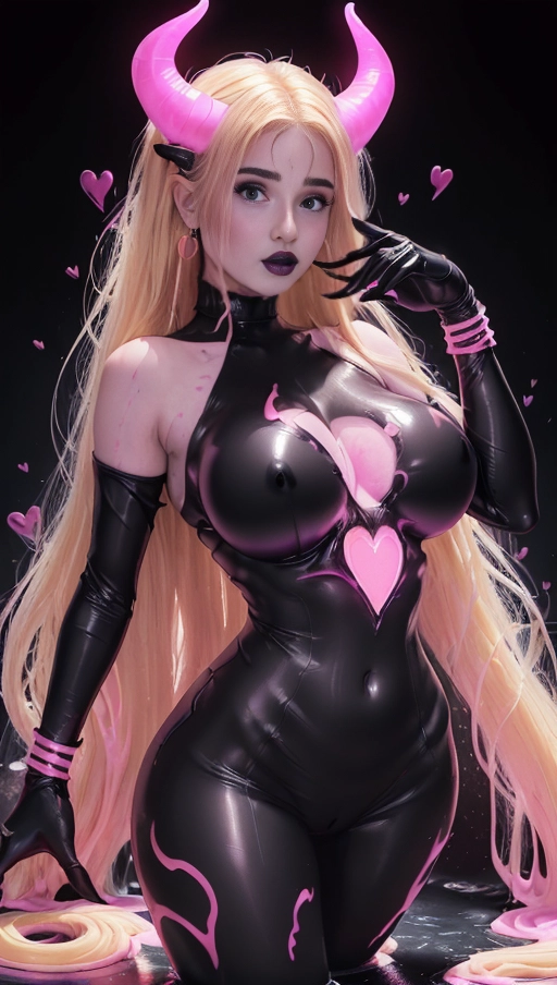 best quality, (((ultra high res))), (((detailed face and eyes))), ((perfect face)), (big shining heart choker), earrings, jewelry, (((big glowing succubus mark))), ((((big glowing succubus bodymark)))), (conjuring), witch, ((very long voluminous hair)), (((black gloves))), (((blonde hair))), (((symbiote goo hair))), (((golden bracelet))), (((huge golden hair cuff))), (((black skintight neckholder))), ((face closeup)), ((((black lipstick)))), ((((black lips)))), (((((black demon tail))))), ((black long sleeves)), ((purple glowing heart)), (((demon mark))), heart on womb, (((((bright pink glowing skin tone))))), ((((straight blonde hair)))), ((pink glowing clothes)), ((pink luminescent)), ((((pink luminescent skin tone)))), (((pink skin))), (((Kylie Jenner))), (((huge boobs))), (((huge cameltoe))), ((((pink goo everywhere)))), (((symbiote girl))), ((((symbiote goo suit)))), ((((black demon horns)))), (((((very very long hair))))), (((perfect face and eyes))), (((straight hair)))