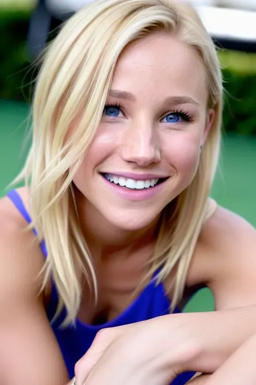 ultra realistic sideboob photo of Kristin bell with white skin and blonde hair, brown eyes, slander five fingers, grinning, legs together