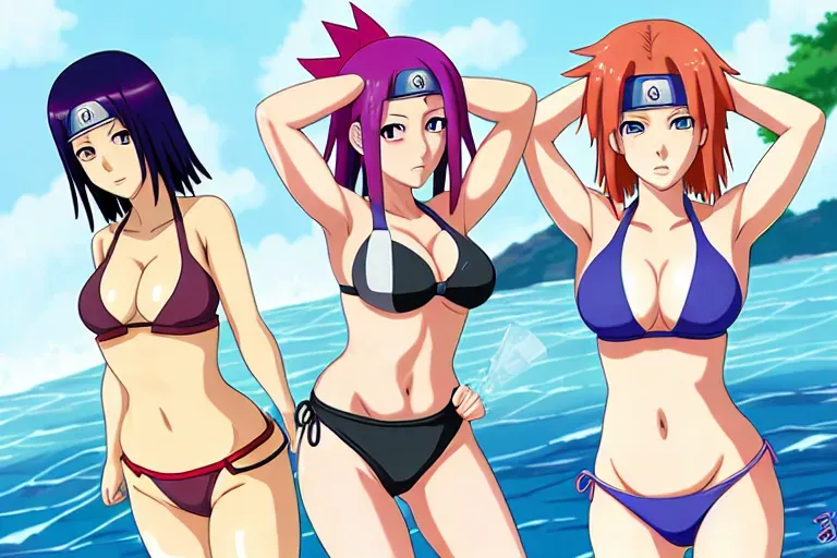 hanabi hyuga in bikini x hinata hyuga in swimsuit x sakura haruno in swimsuit