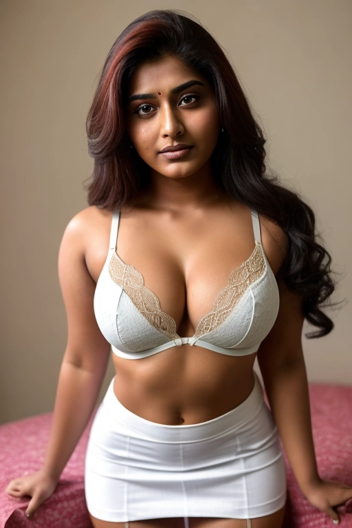 professional realistic photo of a 20 years old thick indian teen having a horny look on face wearing an open shirt and tight bra and skirt posing to camera cosplaying as a maid,
tanned skin,
detailed face,
realistic face,
deep cleavage,
slightly bending knees,
five fingers per hand,
(showing thighs and knees),