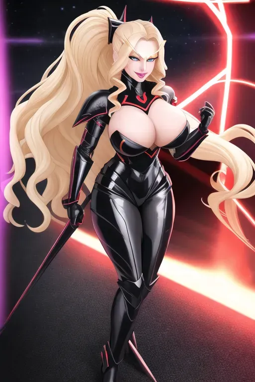 a professional photograph of, 8k, a female Sith lord, full body, natural breasts, wearing black sith armor, wavy blonde hair, evil smile, in a dark spaceship corridor, realistic hands, five slender fingers, beautiful hands, two thumbs, beautiful lips, curved eyebrows, curved eyelid, beautiful eyes, ultra realistic,