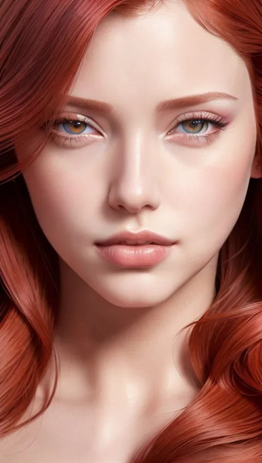 Portrait, red wavy hair, fairtyle style, beautiful eyes, beautiful natural lips, moaning, ((((8k ultra high resolution photo)))), masterpiece, (((accurate facial details))), ((extreme close up))