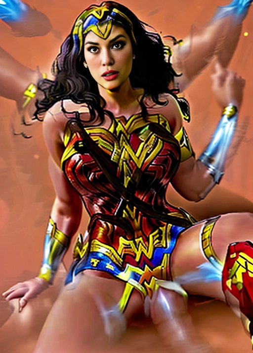 An illustration of a tearful frightened (((((Wonder Woman))))) with her legs spread as she sits on the huge erect clock if a black man, getting ((((fucked very deep)))). Her eyes are full of ((tears)), her mouth wide open in anticipation, (((thick cum oozing over the thick cock and between her legs))), red scratch marks and bruises on her legs and arms.