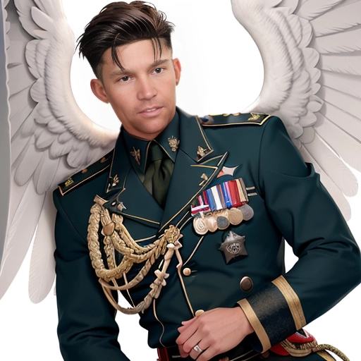 a 8k high detailed photo of full portrait
straight male
In Military Uniform
In uniform
Military
Ultra Detailed
Best Quality
Most Detailed
Angel Wings
Angelic
Lighting
Love
Hope
Magic
casting
Crown
Smiling
King
happy
Glory
Warrior
Angels
Angelics
Positivity
Happiness
ecstasy
enraptured
sweaty
saving
God
Royalty
Morality
Goodness
True Good
Power
Force
Authority
Ethical
Saviour
Halo
short Hair
Always and Forever Sentimental
in heat
hot
ultra hot
best
best lighting
tantric
Neutral
Brilliant
Logical
Compassionate
Perfect
Perfection
Exciting
Integrity
Winged
Courage
Purity
Harmony
Beauty mark on upper lip
sexy masculine
Non-Nude
Military Uniform covering body
Uniform