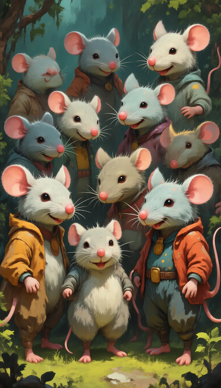 RawColorDaal,
a painting of a group of people dressed as mice
