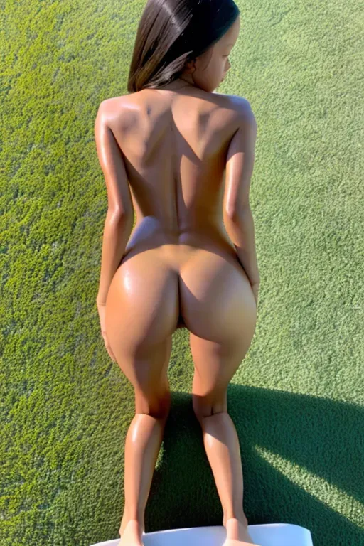 Jenna Ortega nude on her hands and knees with her back arched, looking back at me