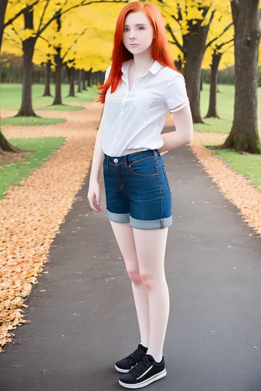 ((photrealistic))image of a 20 year old redhead girl, standing, full body and face