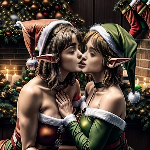 ((Dynamic poses of Couple two female Christmas Elves making love in suggestive Lesbian erotica: 1.6))
Christmas
((Lesbian Cunnilingus: 1.6))
((Yoga pose: 1.5))
The woman on the left is positioned in a downward dog yoga pose on the bed, with her The woman on the right is kneeling on the bed, her face close to the other woman's genitals, performing cunnilingus on her girlfriend
large wooden dolls toy_elfs female with cute features, They are toy_elfs on a shelf, ((toy_elfs have ball_joints: 1.5)), elfs in the image are nude, wearing a green cap with bells attached, elf ears, high arched pointed eyebrows, detailed wooden textured skin with dentation and realistic shading,(masterpiece), (best quality:1.2), Christmas at the North Pole scene, ultra high resolution, floating angle shot, 8k image, <lora:dpmg_add_detail:1>, cute_face: 1.5
((Maisie Williams and Natalia Dyer))