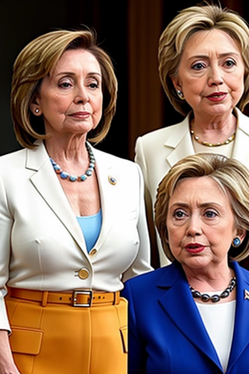 Nancy pelosi and hillary clinton, exposing titties at a court hearing, exposed breasts, realistic faces