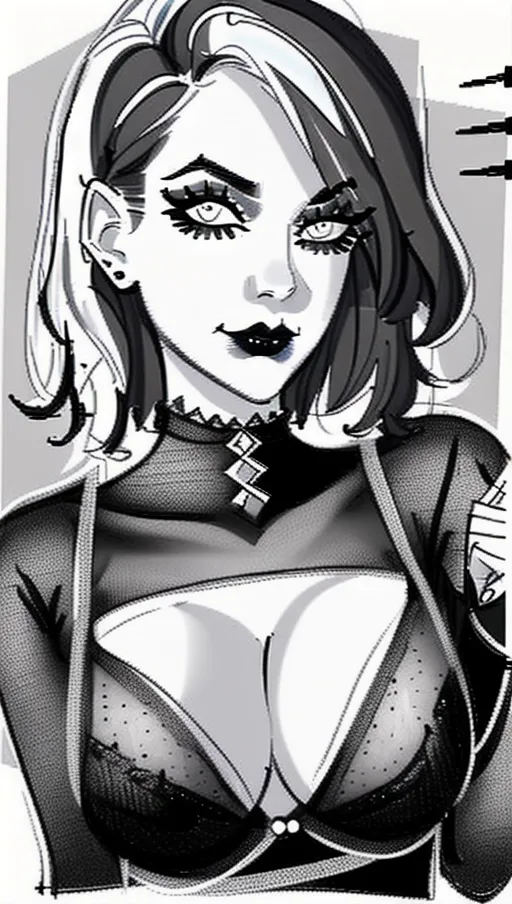 sketch of beautiful goth girl taking selfie, pencil sketch on lined paper, art, rapid pencil sketch, guide lines visible, no shading, pencil sketch of woman, pencil sketch of goth, realistic drawing, true to life, lined paper sketch,