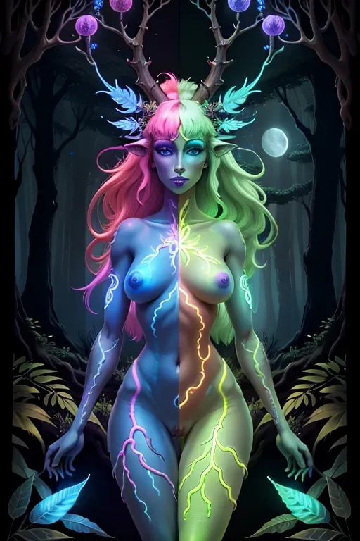 Dopamine Girl High Detail Naked Dryad Female Neon Rainbow Skin