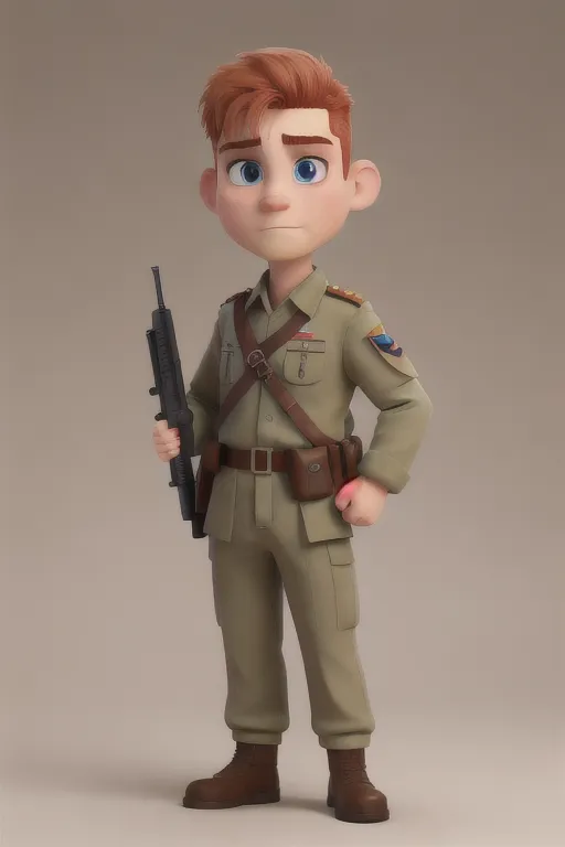 Soldier, French Foreign Legion, Sargent rank, strong, tough, shaved head, pale skin, angry eyebrows, handsome blue eyes, small nose, strong cheeks, full ginger beard, strong chin, french military field uniform, French military barret, tactical, standing aiming a realistic AR15 rifle, battle, high definition, 4k quality, excellent lighting, great shading, pristine detail, very clear picture, vibrant colors, accurate at lower promp guidence, ultra realistic, five fingers per hand.