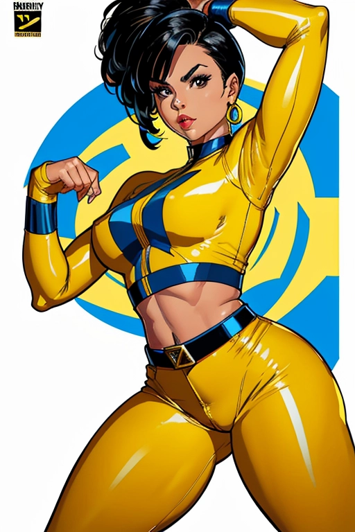 Original Mighty Morphin Power Ranger, from the 90s TV show, yellow power ranger, Trini Kwan, beautiful, thicc, curvy figure, small breasts, thin waist, full curvy ass, full thighs, yellow power ranger uniform, undressing out of her uniform, her bottom half is naked, she is fixing to have sex with me, ((high definition)), ((4k quality)), ((excellent lighting)), ((great shading)), ((pristine detail)), ((really clear picture)), ((beautiful vibrant colors)), ((accurate at lower prompt guidence)), ((ultra realistic)), (((five fingers per hand))), (((two arms per person))), (((two legs per person))), ((((100 percent according to prompt))))