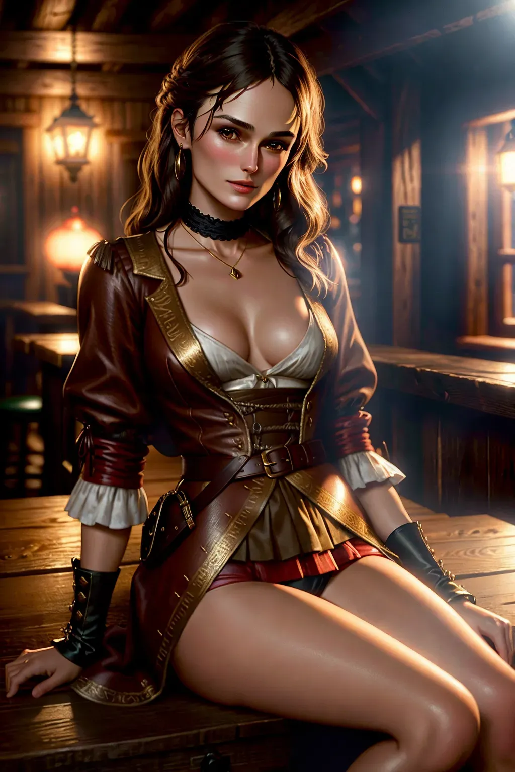 Dopamine Girl - Digital art of, keira knightley, beautiful face, indoors,  on a table, tavern, wood, small tits, pirate, pussy, eyecontact, editorial,  unreal engine, bokeh, smooth, sharp focus, 8k 7Kz483oGzrX