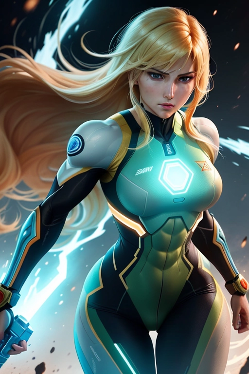 Samus Aran is often depicted as a tall, athletic woman with a strong and resilient physique. She has long, flowing blonde hair that accentuates her sharp features and determined gaze. Samus possesses a remarkable physical presence, combining both strength and agility, which is reflective of her rigorous training and combat experience. Her appearance exudes confidence and determination, characteristics that have defined her as one of the most enduring and iconic figures in video game history. While her physical appearance may vary slightly across different games and media representations, these core attributes remain consistent, showcasing her as a formidable force even without her Power Suit.