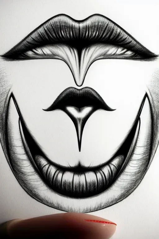 realistic drawing kissing mouth with middle finger