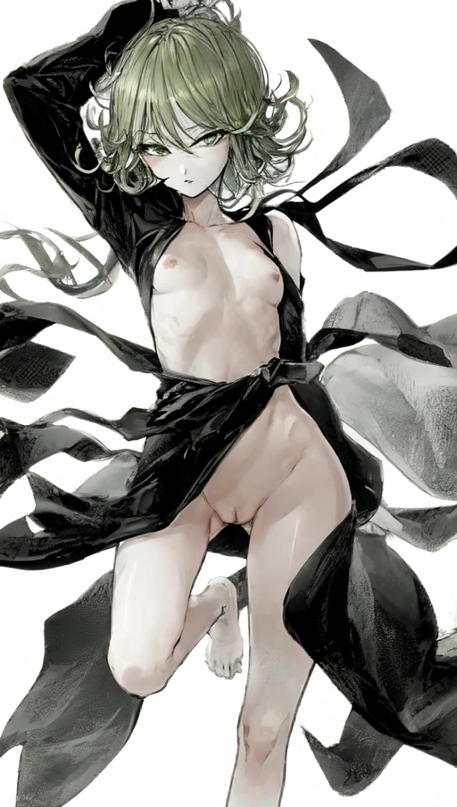 (((Full color image of Skinny Tatsumaki from Onepunch-man naked floating midair with wind blowing strongly))) (((chibi proportions))) (((perfectly flat stomach and chest))), no panties, no underwear, (((shaved pussy with fat shiny wet labia))) (((shiny skin))) (((high definition skin))) (((highest quality hair))) (((no tattoos))) (((short green hair and green eyes))) (((upturned nipples))) (((orgasm face))) (((more highlights))) (((more vivid colors))) (((highly oiled skin)))