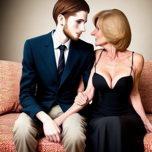 handsome 25 year old man admired by 50 year old elegant attractive woman with curvy ass, cheating