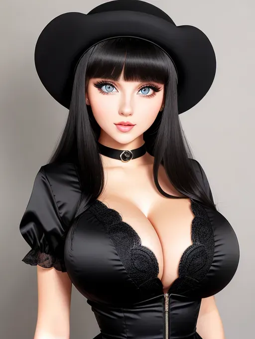 Gorgeous young European woman, photo cute attractive young face, large wide doe eyes, light colored eyes, big bimbo lips, huge gigantic boobs, (gigantic tits), raven-black hair, sexy, thin, slim waist, full dress, photorealistic, best quality, ultra high resolution