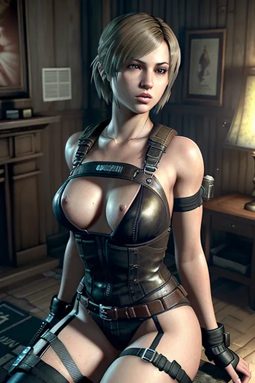 Ashley Graham from resident evil 4 remake rendered by pixar if movie was 18 and a porno,((extremely detailed hair)),detailed (big eyes dark eyes),detailed face,(masterpiece),best quality,(beautiful lighting),expressive eyes, perfect face, (1girl),((small breasts)),naked,((looking at viewer)),((looking at camera)),highly detailed background,((dramatic lighting)),seductive pose,seductive,extremely detailed eyes,(high quality wallpaper),((centered in camera)),(beautiful, vivid), dripping wet, ripped clothes to see nipples (((capcom))), (((ella freya))), (((short blonde hair like in the game)), she is in the village at the beginning of the game resident evil 4 (((resident evil 4 remake)) is naked on her knees and spreading her asshole for the viewer, photo realistic exact match, Create a realistic render of a female portrait using a combination of classical and modern artistic styles, paying close attention to details such as facial features, hair, and clothing. Use a warm color palette to convey a sense of elegance and sophistication, and experiment with lighting and shading to create depth and texture. Incorporate naturalistic elements, such as a background or scenery, to enhance the realism of the overall composition.