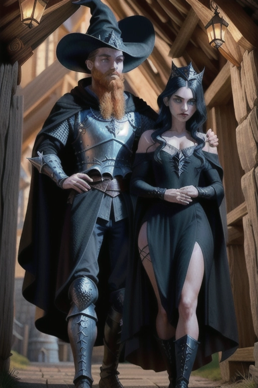 We see a (((couple))), a man and a woman, a medieval witch comforting a dashing knight, (the witch has beautiful black hair), she has soft thin eyebrows, she has green cat-like eyes, concave nose, soft cheeks, full lips, narrow chin, she has a thin figure, with cute breasts, thin waist, curvy hips, bubble butt, full thighs, cute feet, she is wearing a pointed witches hat, black witch robes, she is disrobing, she is exposing her vagina to the knight, (the knight is a dashing red head), he has defined eyebrows, he has blue eyes, concave nose, strong cheeks, strong chin, red beard, he has a mucular frame, biceps, triceps, abs, he is wearing a knights apparel, he still has pants and boots on, the with and the night are in a cottage, they are fixing to have sex, ((high definition)), ((4k quality)), (excellent lighting), (great shading), pristine detail, (very clear picture), ((beautiful vibrant colors)), (accurate at lower prompt guidence), ultra realistic, (((five fingers per hand))).