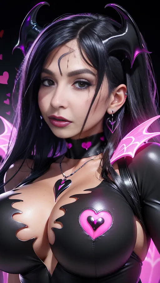 best quality, (((ultra high res))), (detailed face and eyes), hearts, perfect face, big choker, earrings, jewelry, glowing heart, heart necklace, ((((big heart pasties)))), ((black hair)), ((((succubus)))), dark background, ((very giant tits)), ((symbiote girl)), ((female symbiote transformation)), ((symbiote goo)), ((face closeup))