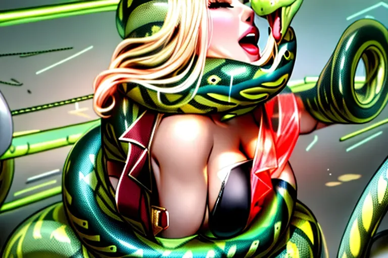 mouth open, snake, eat, big belly, woman, snake eats woman, woman is eaten, big snake, big snake open mouth, big snake is woman, woman, half in stomach, woman in a snake, snake big belly, 4k, 8k,